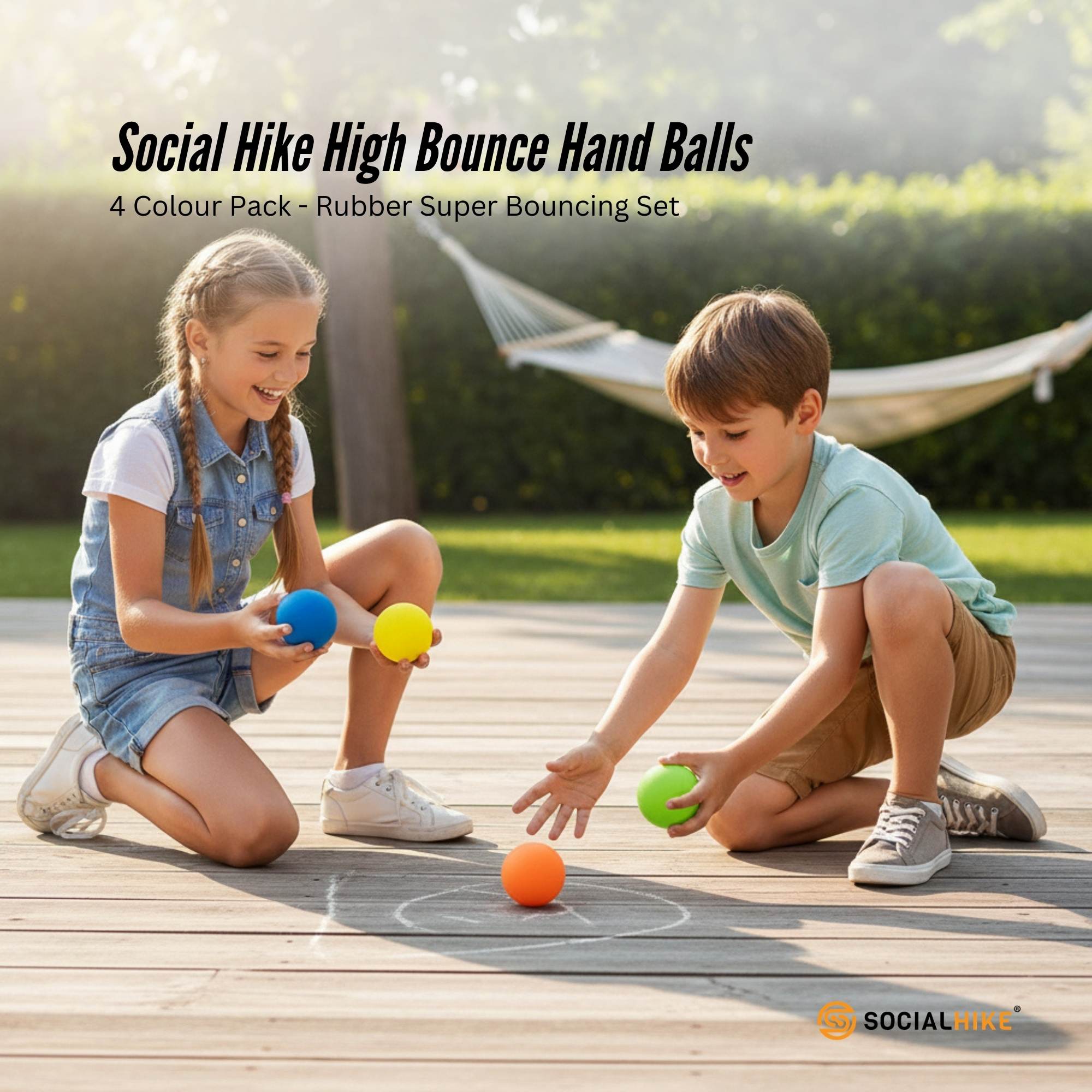 Social Hike High Bounce Hand Balls 4 Colour Pack - Rubber Super Bouncing Set — image 2