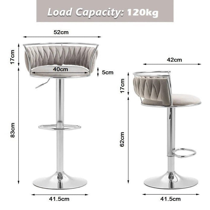 SERENITà Silver Swivel Upholstered Velvet Adjustable Height Counter Stool with Metal Frame Grey (Set of 2) — image 5