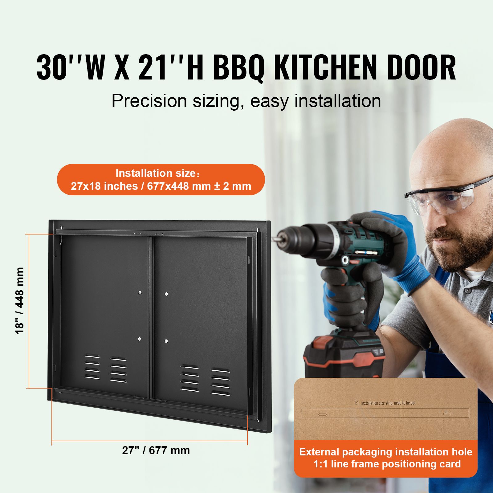 BBQ Access Door,762 × 533 mm Double Outdoor Kitchen Door, Cold Plate Flush Mount Door, Wall Vertical Door with Handles and Ventss, for BBQ Island, Grilling — image 2