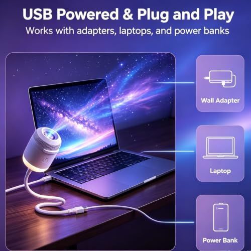 12Films 2-in-1 Galaxy Projector Night Light 5D Holographic Night Light Projector USB Plug Star Projector 360° Adjustable Mini Ocean Projector for Bedroom — image 2