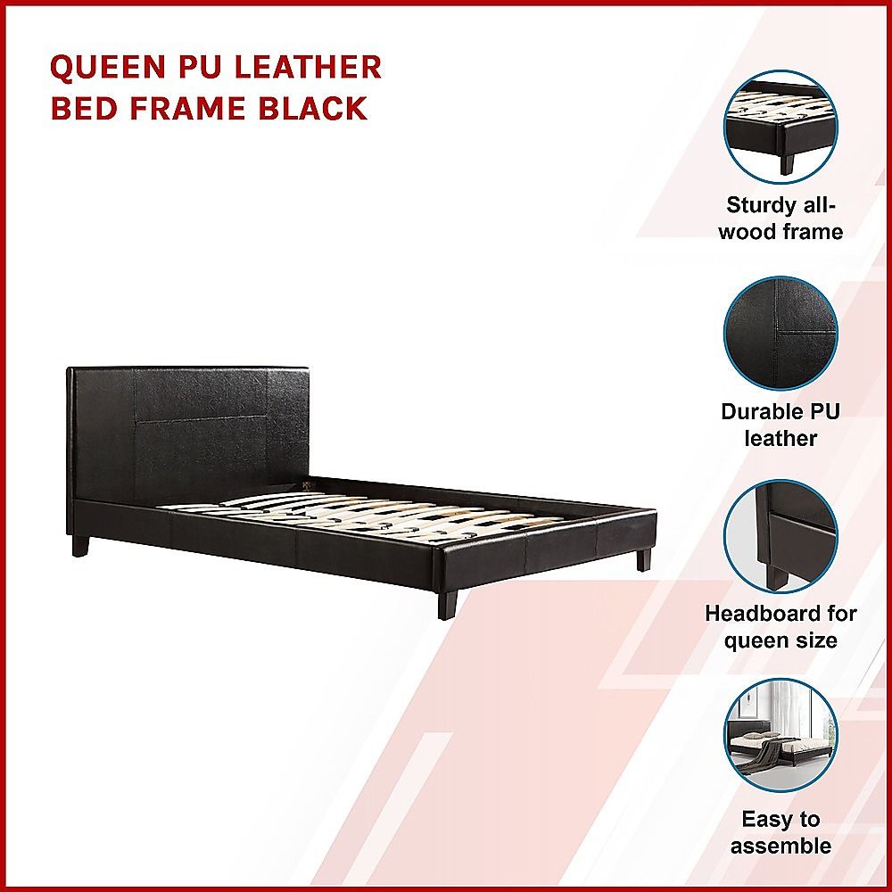 Queen PU Leather Bed Frame Black โ image 3