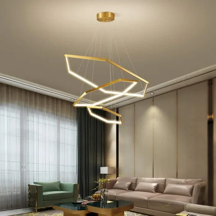 BAMDECOR AD2582/3 Modern LED Chandelier, Hexagonal Rings Ceiling Lighting Contemporary Chandeliers (3 Rings-Gold) — image 3