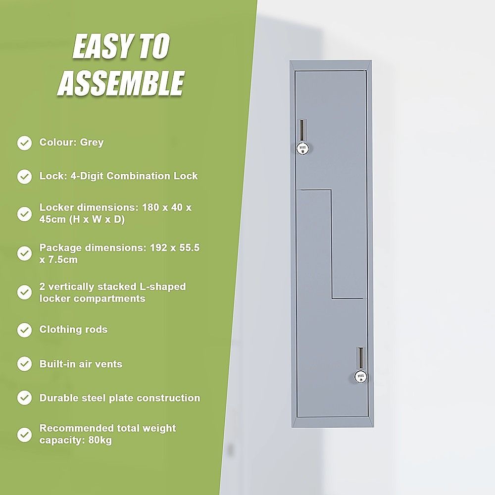 Grey Two-Door L-shaped Office Gym Shed Storage Lockers — image 4