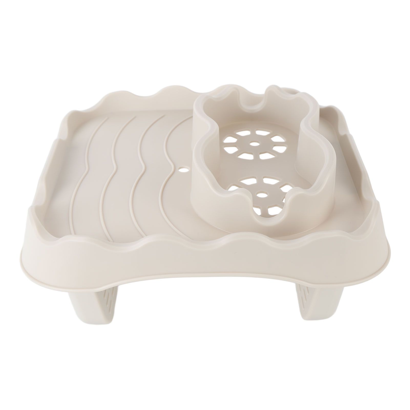 Hot Tub Table Tray with Drain Holes Anti Slip Adjustable Hot Tub Side Table for Swimming Pools SPA Bathtub Beige โ image 6