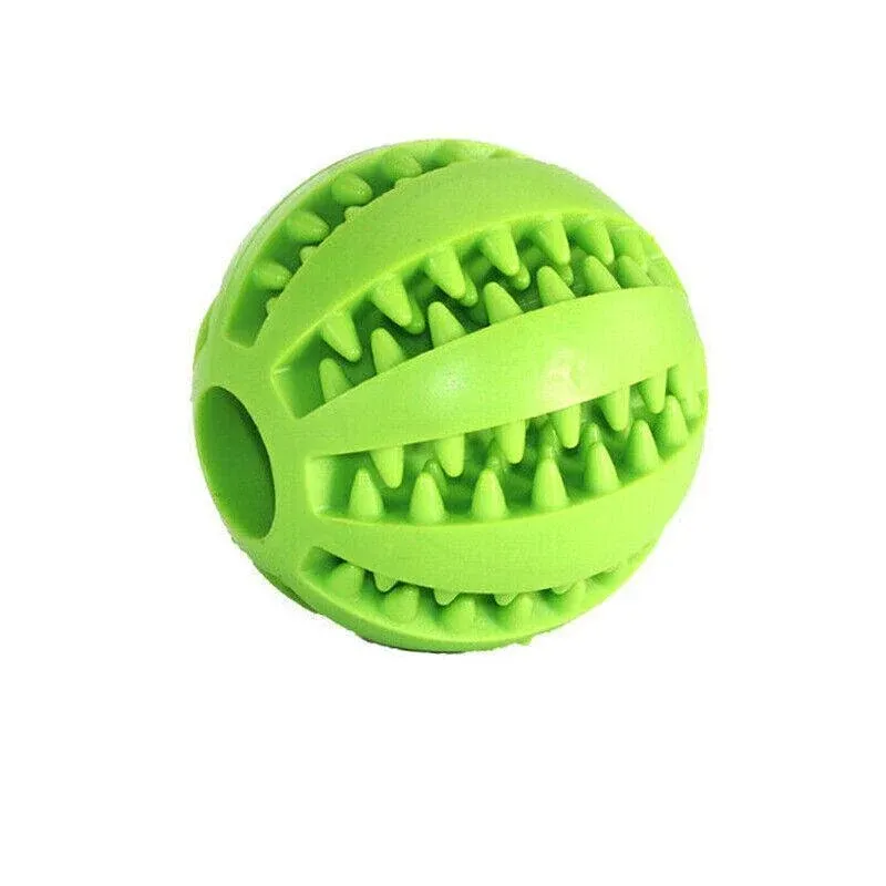 Dog Chew Toy Rubber Ball Treat Dispenser Dental Cleaning Training Play Ball - Green Spherical (Large)