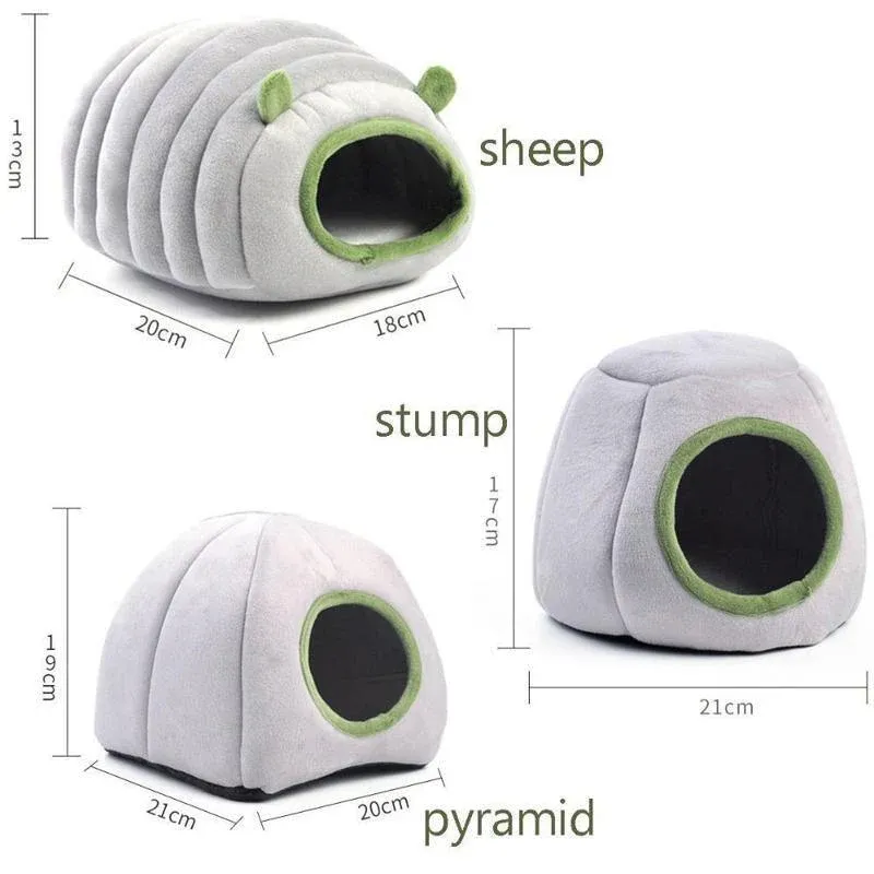 Soft Small Animal Guinea Pig Cozy Warm Pet Tent Hamster House Hideout Cave Bed - Grey-Pyramid — image 4
