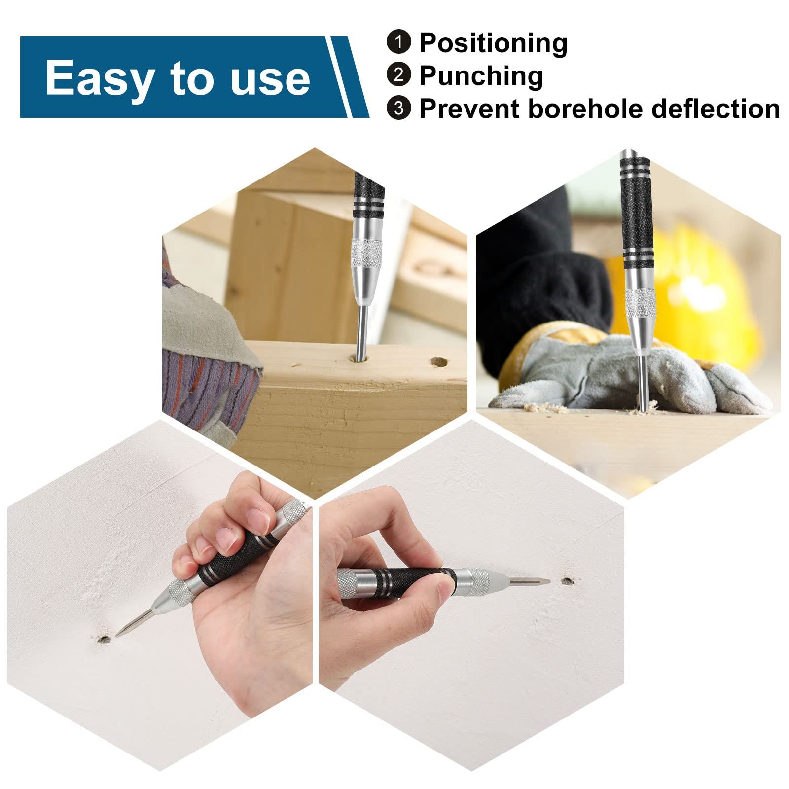 2Pcs Heavy Duty Automatic Center Punch, 5'' Premium Steel Spring Loaded Center Hole Punch, Adjustable Spring Impact Center โ image 4