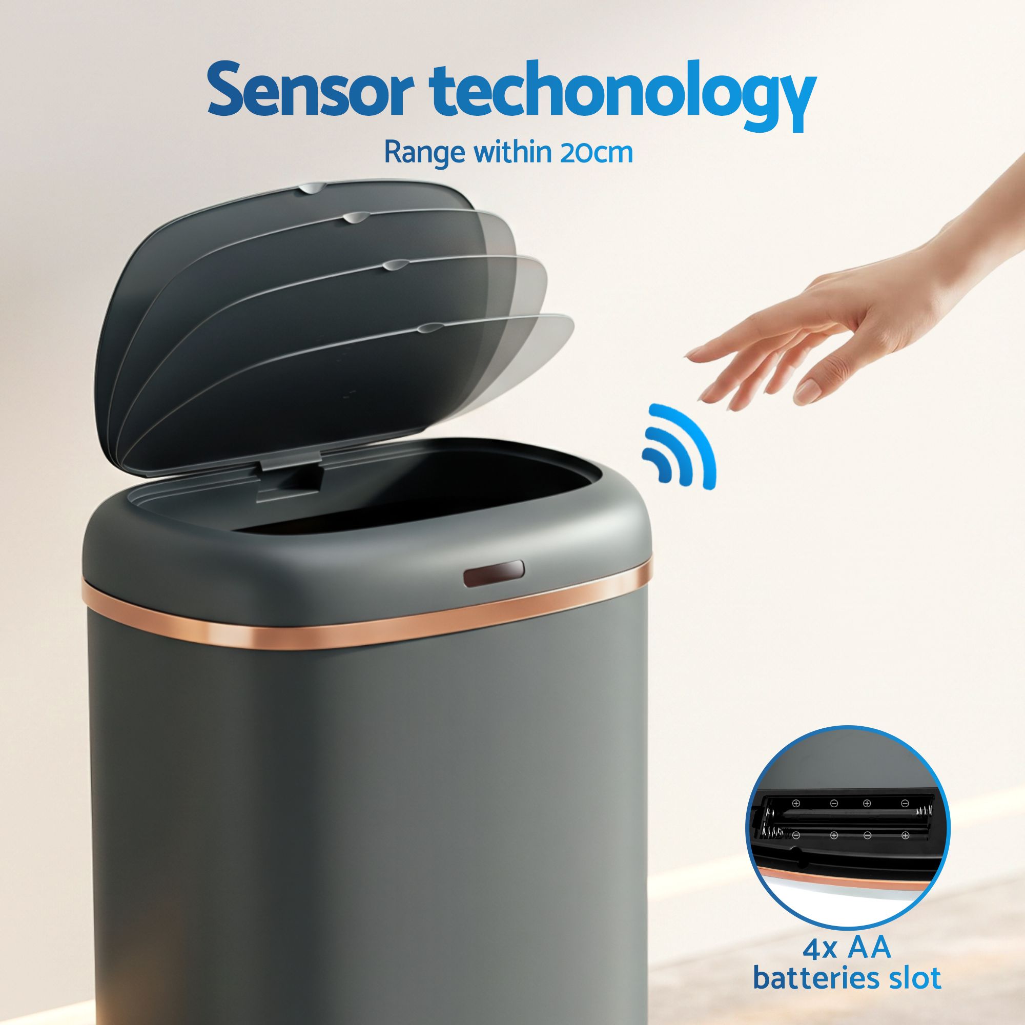 Devanti 38L Motion Sensor Bin Rubbish Automatic Grey — image 5