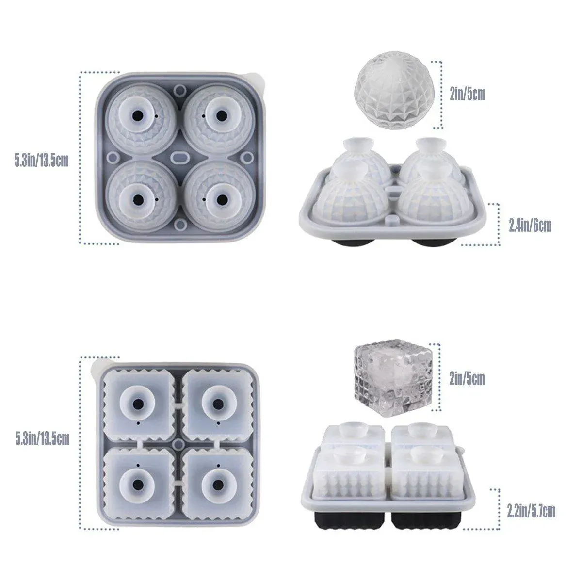 2PCS Silicone Ice Cube Tray Round and Square Ice Ball Maker for Whiskey Cocktails - Grey โ image 4