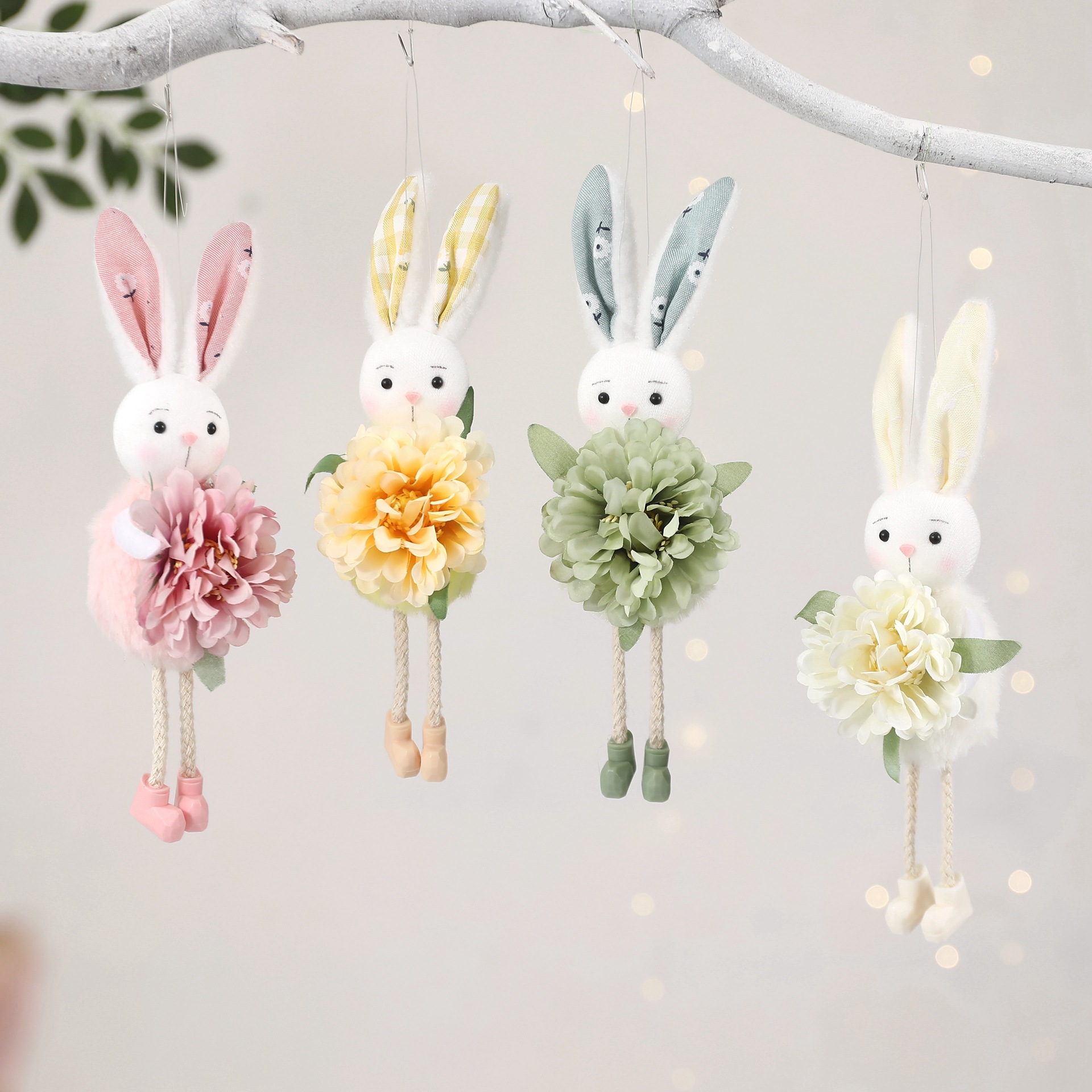 Green Easter Bunny Flower Hanging Decoration for Home, Garden or Party Scene — image 3