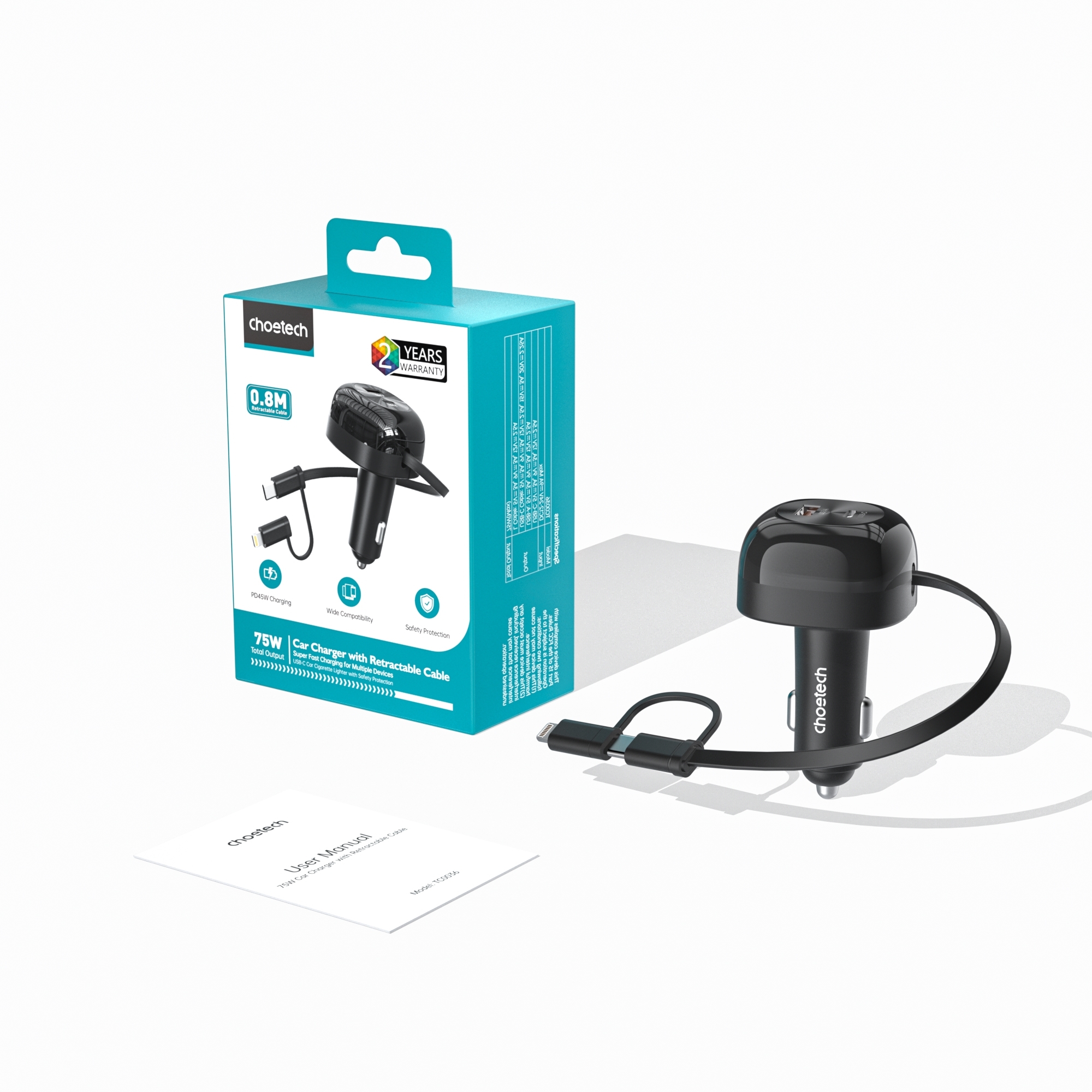 CHOETECH TC0036 PD45W USB-C+USB-A car charger with C+L Interface โ image 4