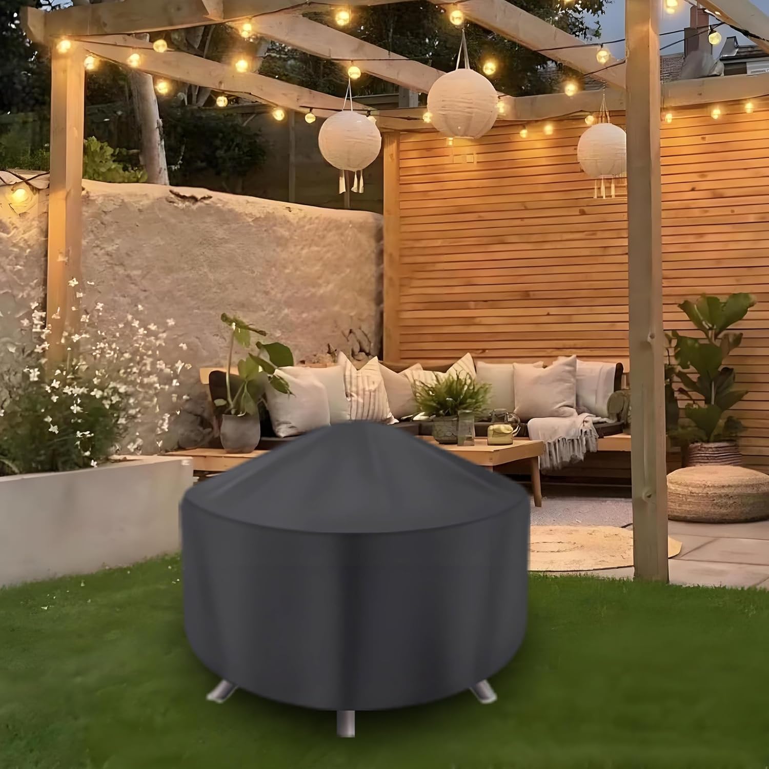 Round Fire Pit Cover for 22-34 Inch Firepit, Heavy Duty Outdoor Patio Fireplace Covers - Waterproof Dustproof Anti UV and Tear Resistant — image 5