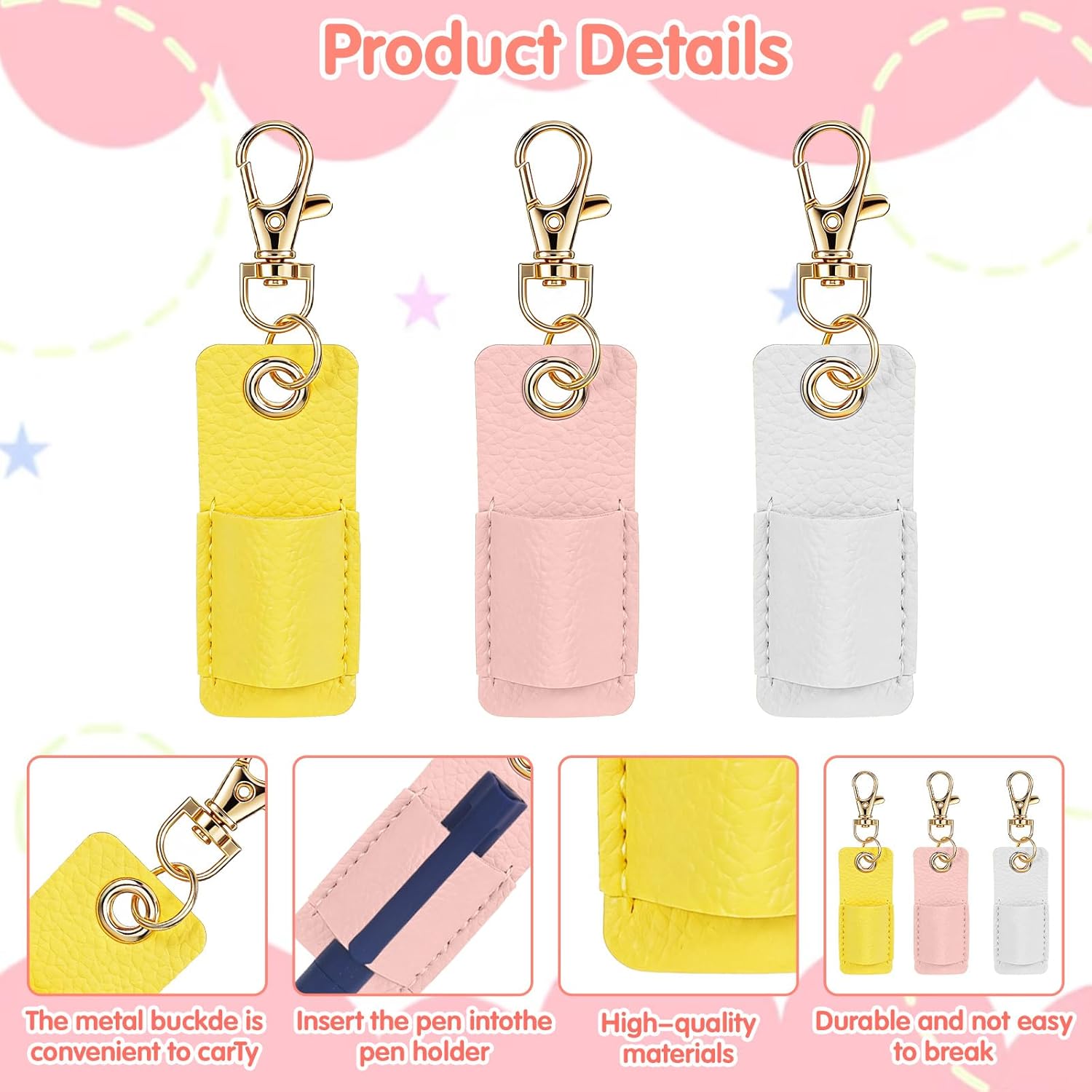 3Pcs Lanyard Pen Holder,Single Lanyard Pen Holder Anti-Lost PU Leather Badge Pens Keychain for Nurses,Courier,Office Supplies â image 2