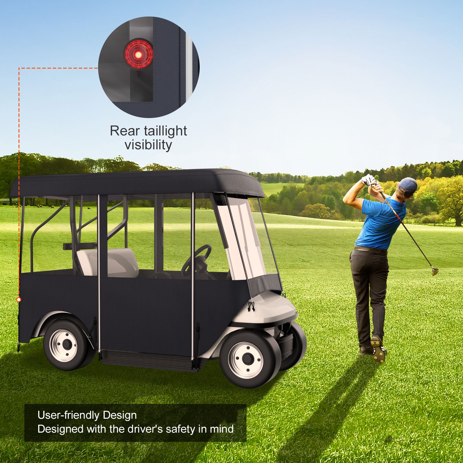 Golf Cart Enclosure, Polyester Driving Enclosure, Club Car Covers Universal Fits for 2+2 Passenger Golf Carts, Sunproof and Dustproof Outdoor Cart Cover โ image 4