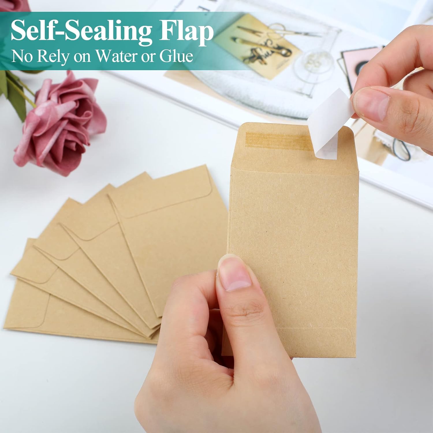 180 Pack Coin Envelopes 2.35"3.5", Brown Kraft Small Seed Packets, Full-Flap Seal Mini for Office, Home, School โ image 4