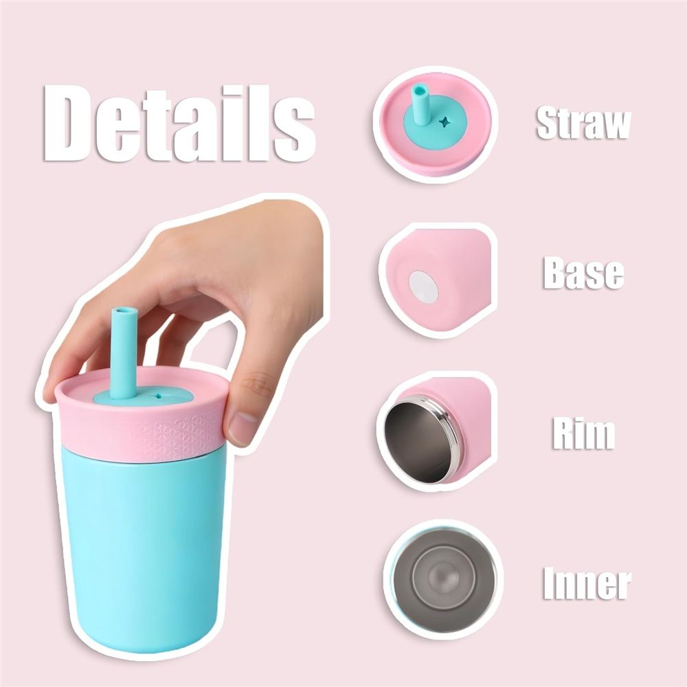 12oz Portable Insulated Coffee Mug Stainless Steel Hot and Cold Sports Cup Car with Straw Travel(light blue) โ image 2