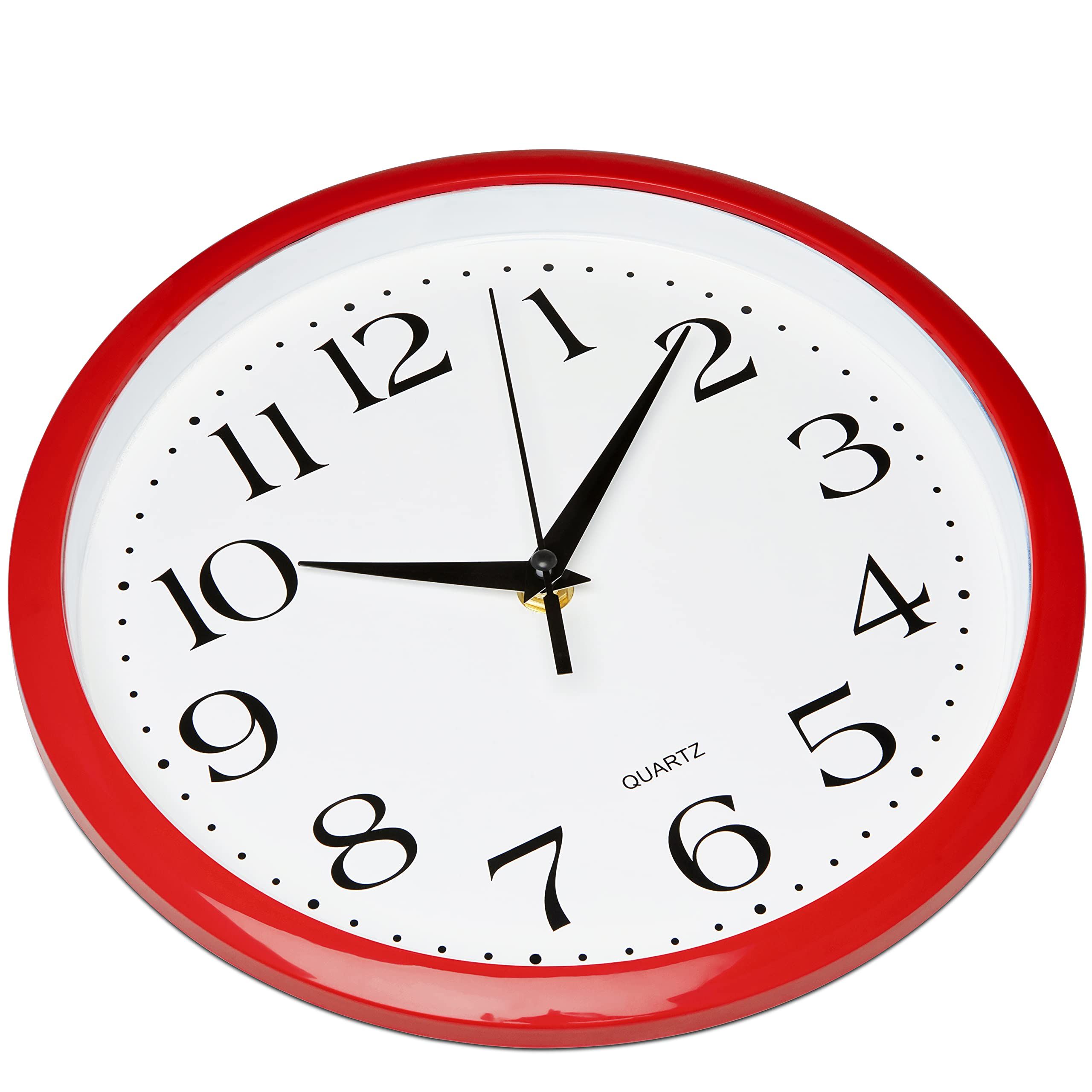 Quality Quartz Battery Operated Round Easy to Read Home/Kitchen/Office/Classroom/School Clocks, Vintage Retro Red Frame — image 2