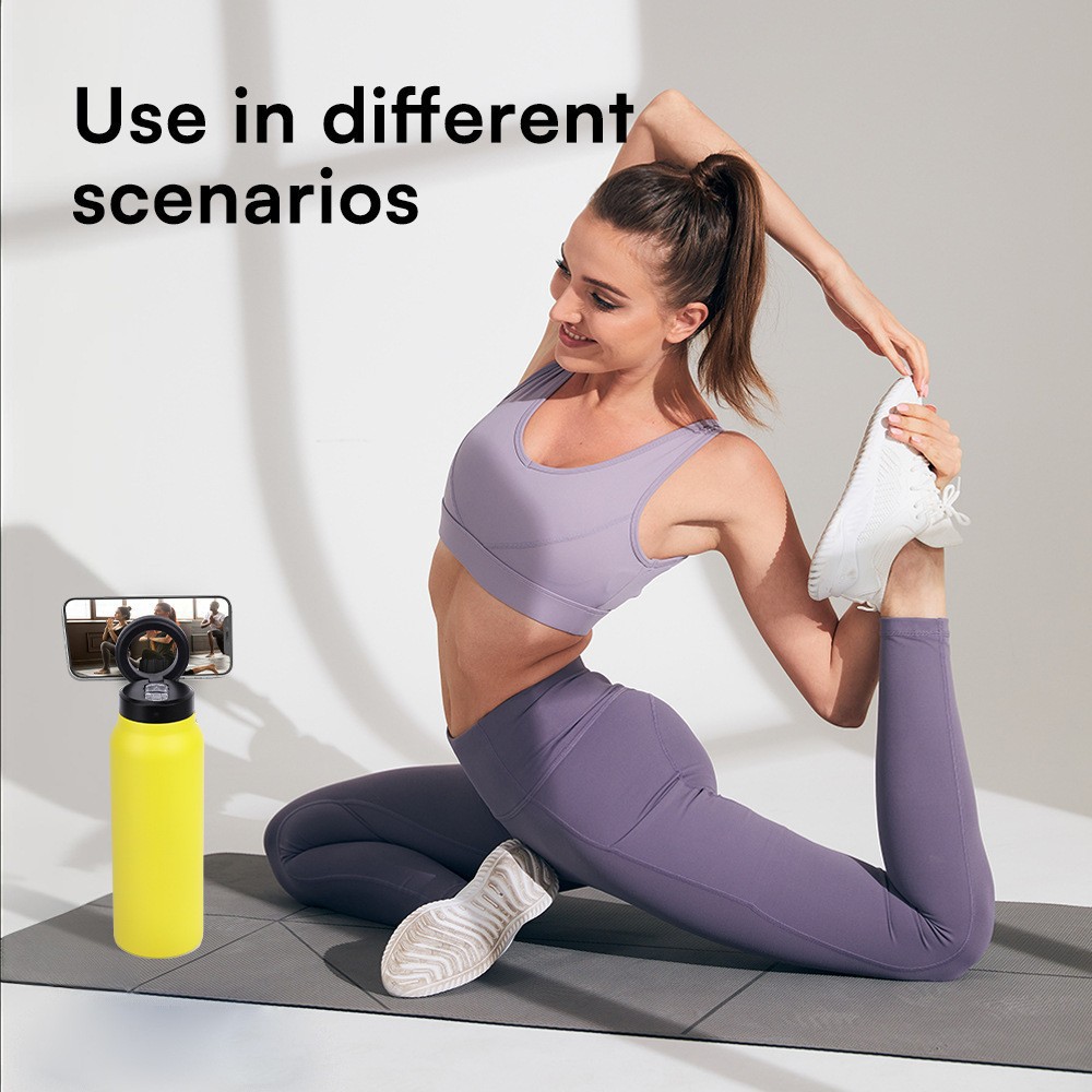White 24oz Stainless Steel Insulated Water Bottle With 90° Adjustable Vertical/Horizontal Magnetic Phone Holder - Ringo Style Magnetic Lid Sport Flask — image 5