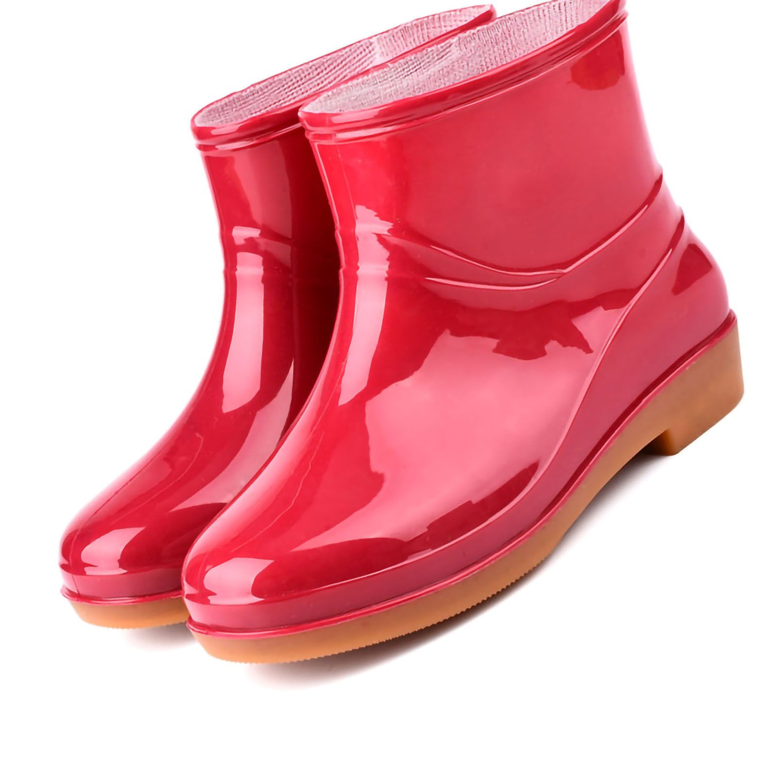 Womens Rain Boots Fashion Antiskid Short Rain Boot Round Head Radian PVC Plastic Rain Boots Red 36 โ image 2