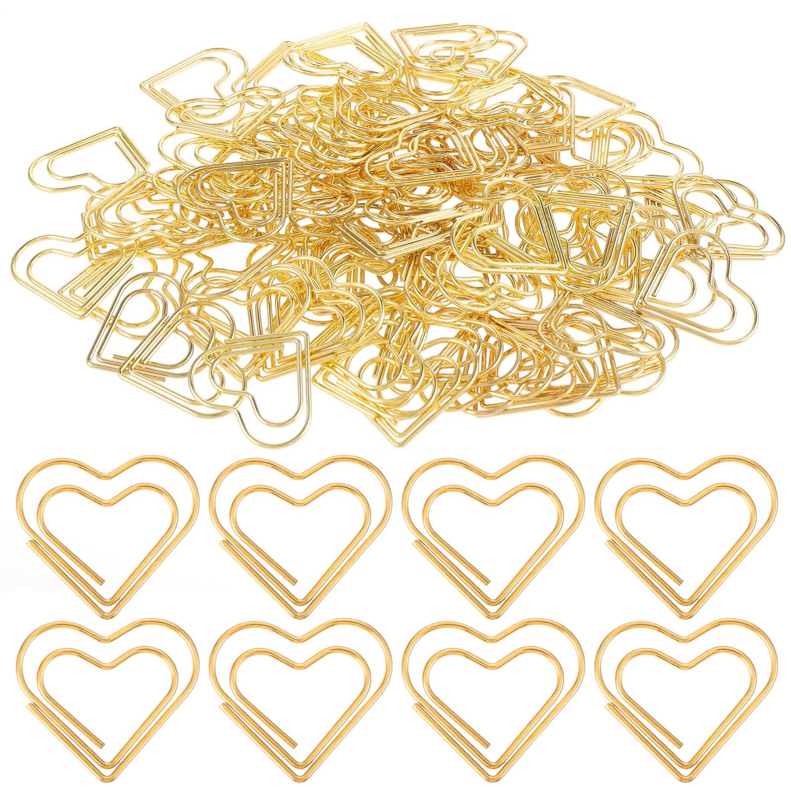 100Pcs Gold Heart Paper Clips Cute Small Paper Clips for Funny Heart Clips Kids Office Supplies Paper Clamps Wedding Decoration