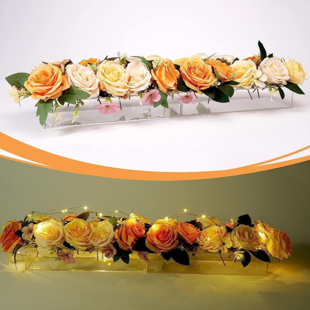 Clear Acrylic Flower Vase with Holes & LED Light for Flowers, Rectangular Acrylic Floral Table Centerpiece Vases for Dining Table — image 2
