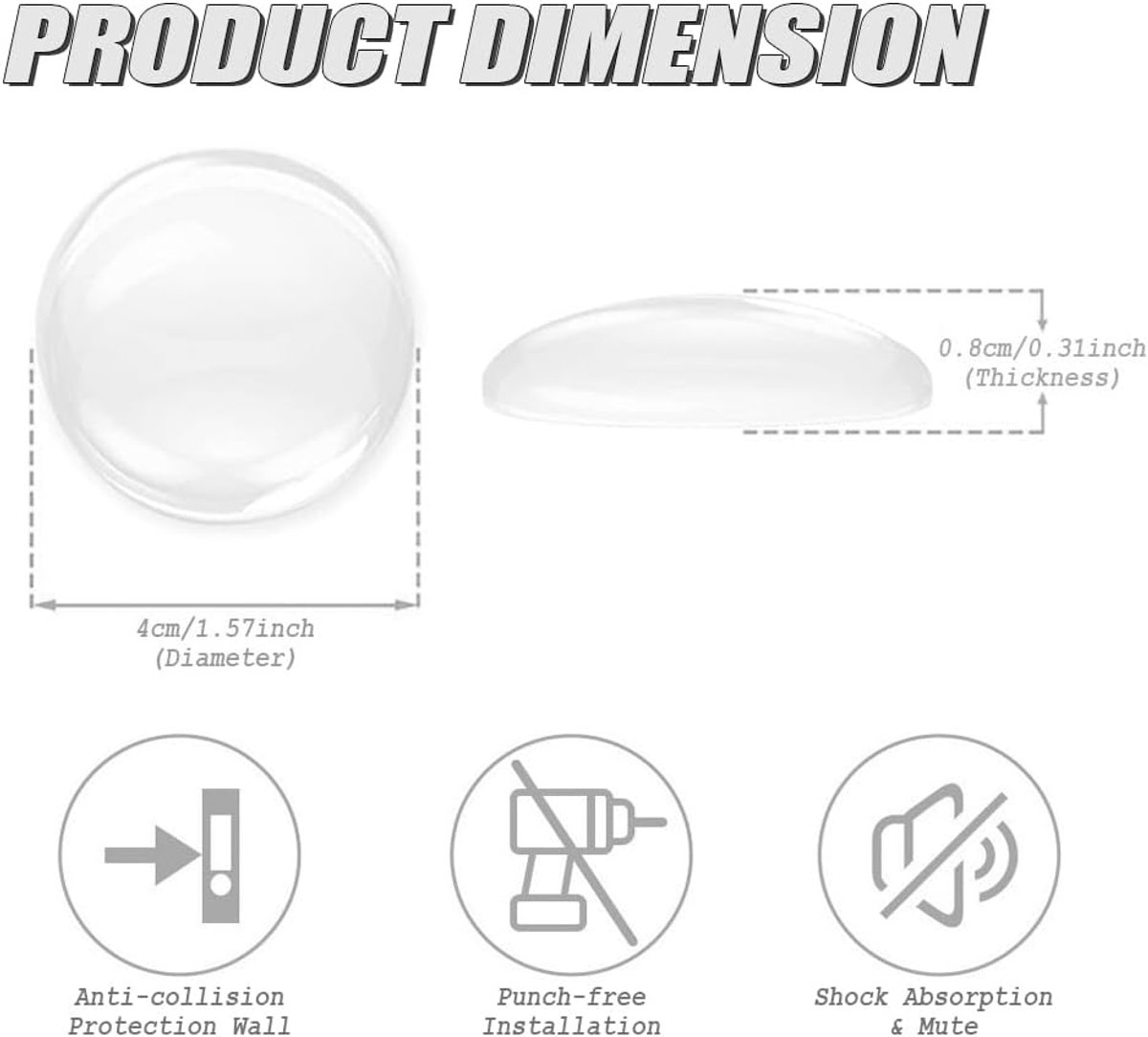 6 pieces - door stoppers - 40*40*8 mm - wall stopper for door handle - self-adhesive wall protector - silicone door stoppers - soft door damper - round wall โ image 5