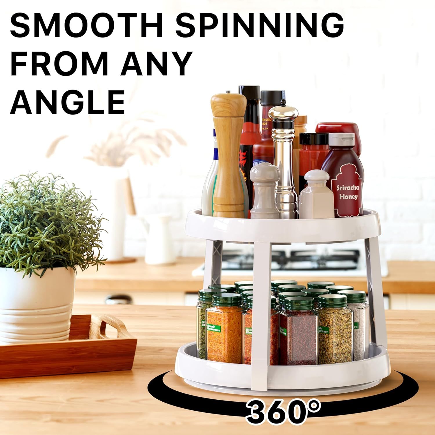 2-Tier Lazy Susan Spice Organizer, 10" Diameter, White/Gray โ image 4