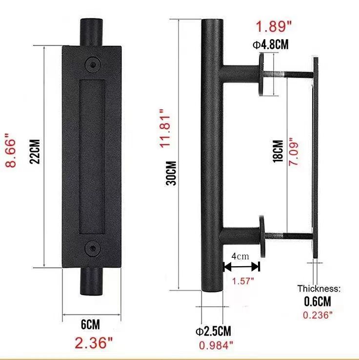 2PCS Sliding Barn Door Handle, 12 Inch Heavy Duty Pull and Flush Hardware Set, Black, Large Rustic Two-Side Design, Round โ image 3