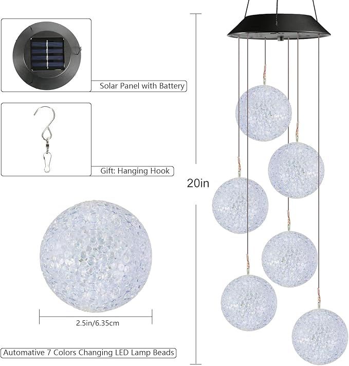 Solar Wind Chime, Color Changing Ball Wind Chimes, LED Decorative Mobile, Gifts for Mom Grandma, Waterproof Outdoor Solar Lights for Garden, Patio, Party — image 2