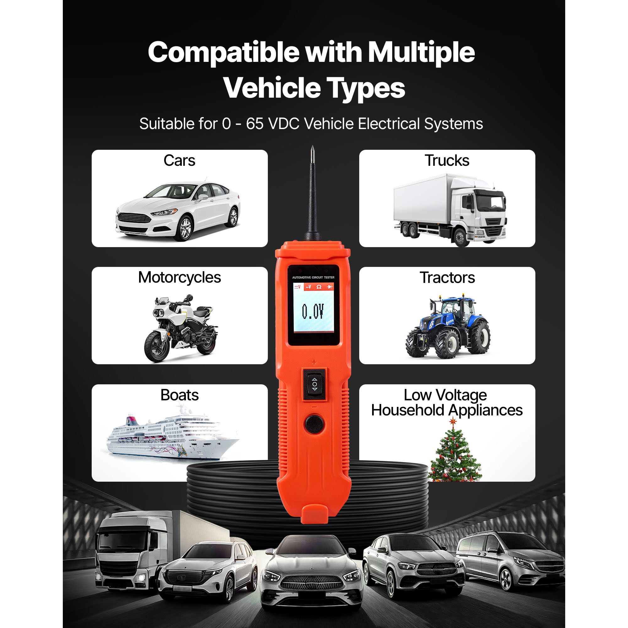 Automotive Circuit Tester, 8 - 35 DCV Power Circuit Probe Tester with TFT Color Display and Lighting, Automotive Power Tester Probe with 13 ft / 4 m Cable, ABS — image 3