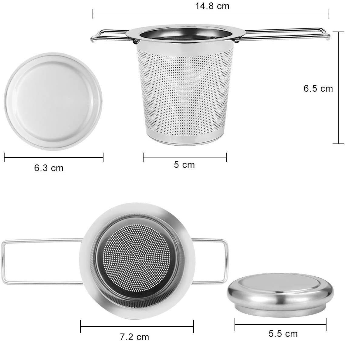 Stainless Steel Tea Steeper Fine Mesh Filters,Large Capacity Tea Strainer With Folding Handle And Lid,Hanging On Teapots Mugs Cups — image 2