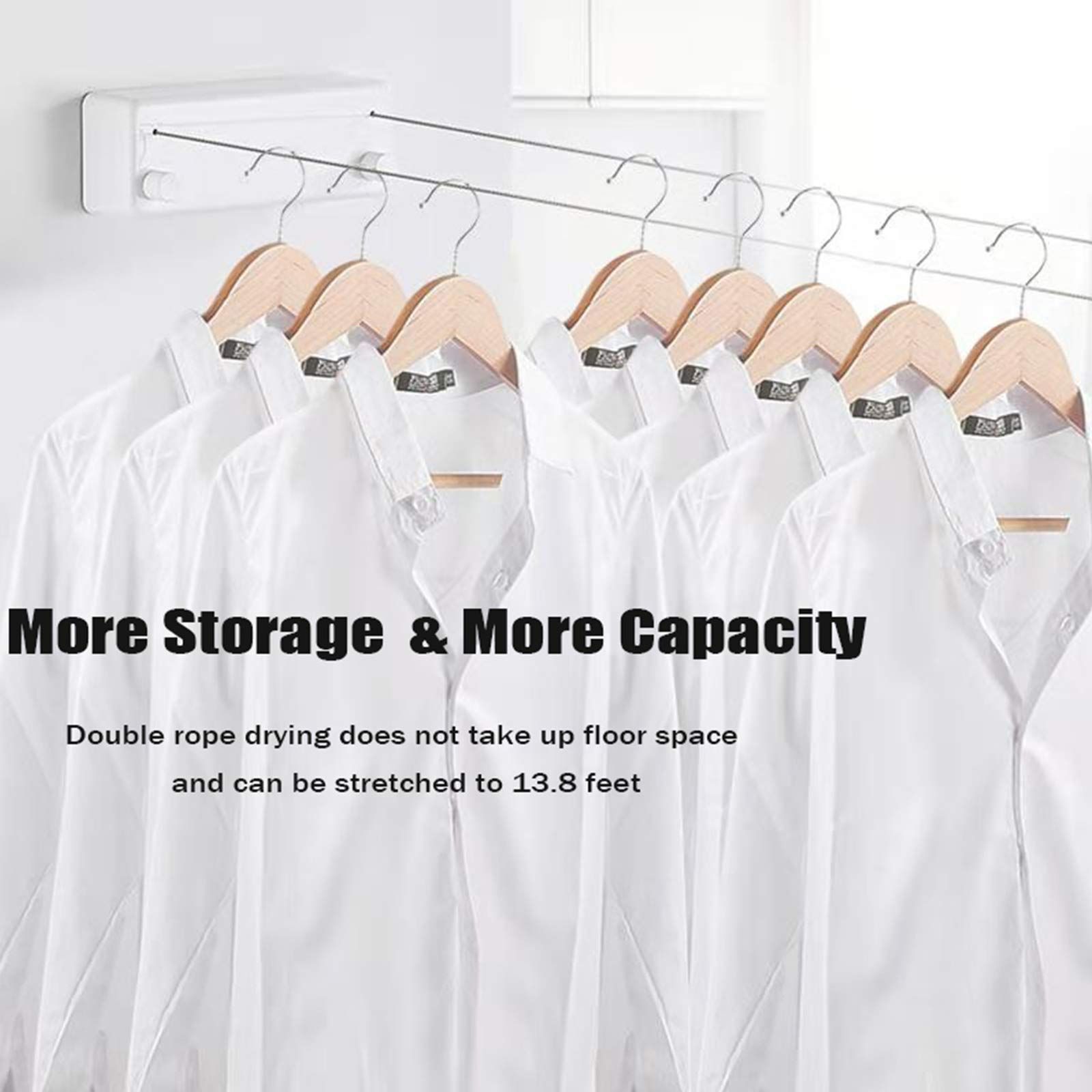 Portable Clothes Line Retracting Outdoors, Wall Mounted Double Line with Adjustable Stainless Steel Rope, 13.8 Ft — image 3