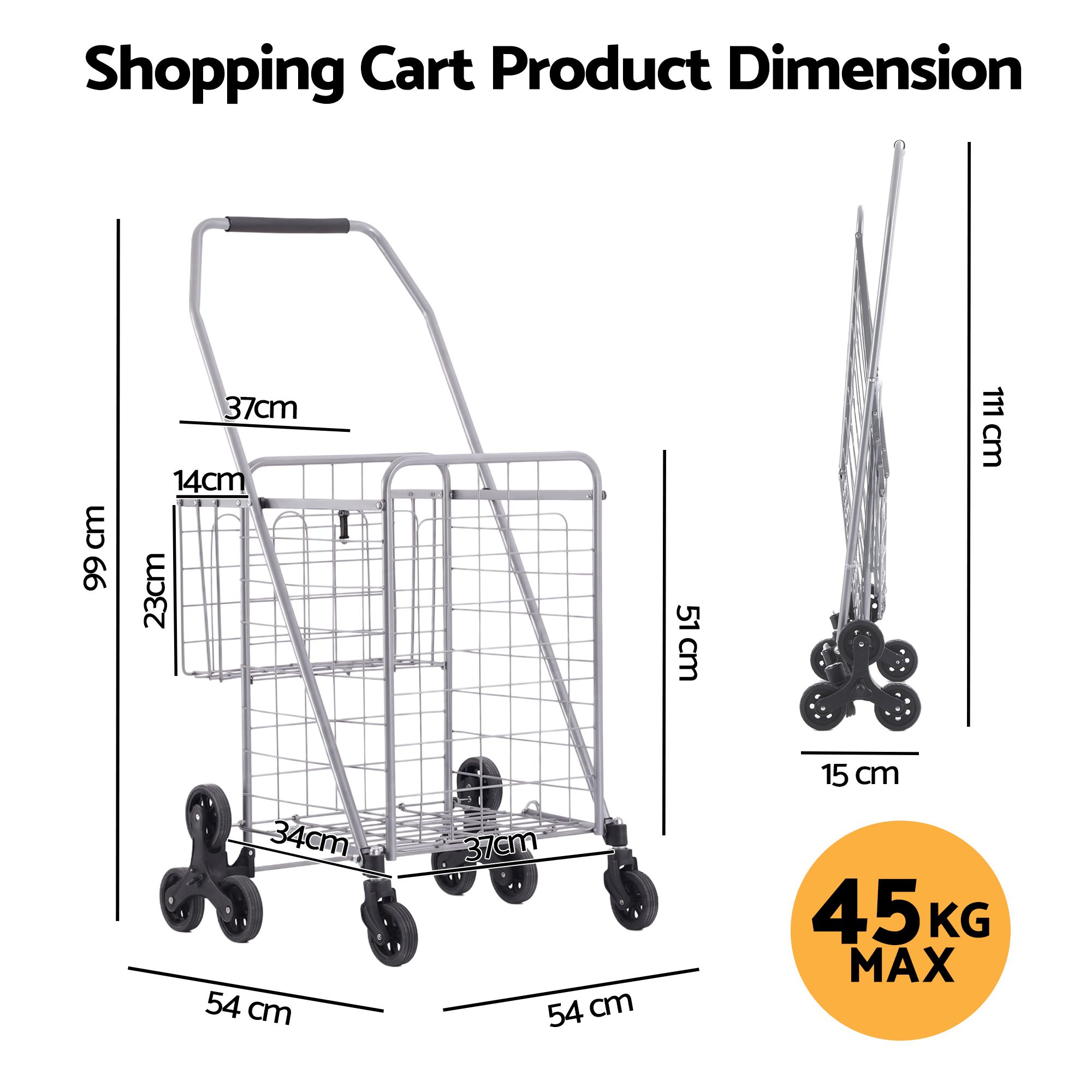 Emajin Shopping Trolley Cart Folding Aluminium Utility Cart Silver โ image 3