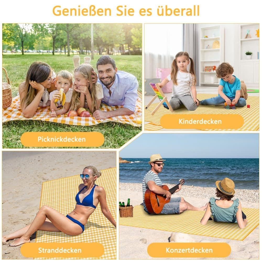 Waterproof Picnic Mat Foldable with Carrying Handle for Camping Beach Park and Outdoor Activities, 100x150cm, Yellow — image 6