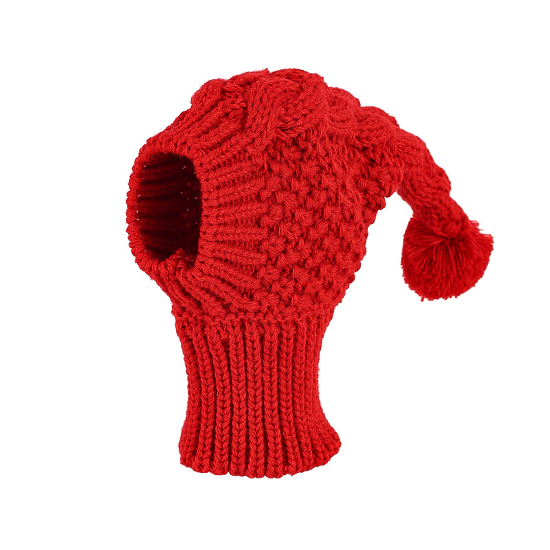 Size M Red Whimsical Knit Dog Hat with Pom-Pom - Cozy Winter Pet Beanie & Snood — image 2