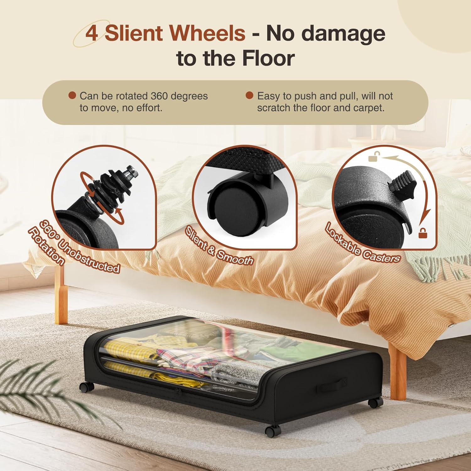 Set 2 Pcs XXL Under Bed Rolling Storage Containers with 50L Large Capacity and Wheels — image 4