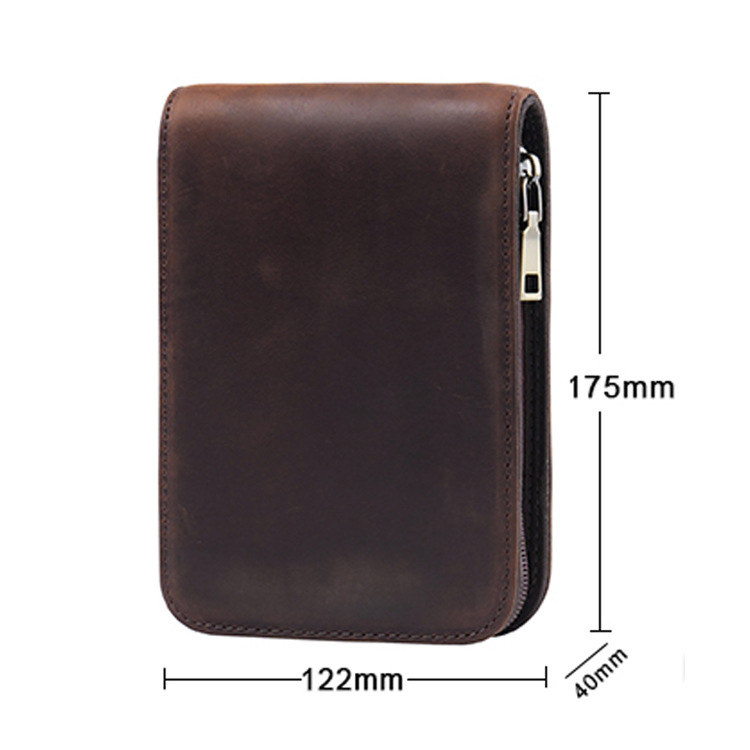 Black 12-Slot Genuine Crazy Horse Leather Fountain Pen Case - Handcrafted Large Capacity Zippered Pen Organizer & Stationery Pouch — image 2