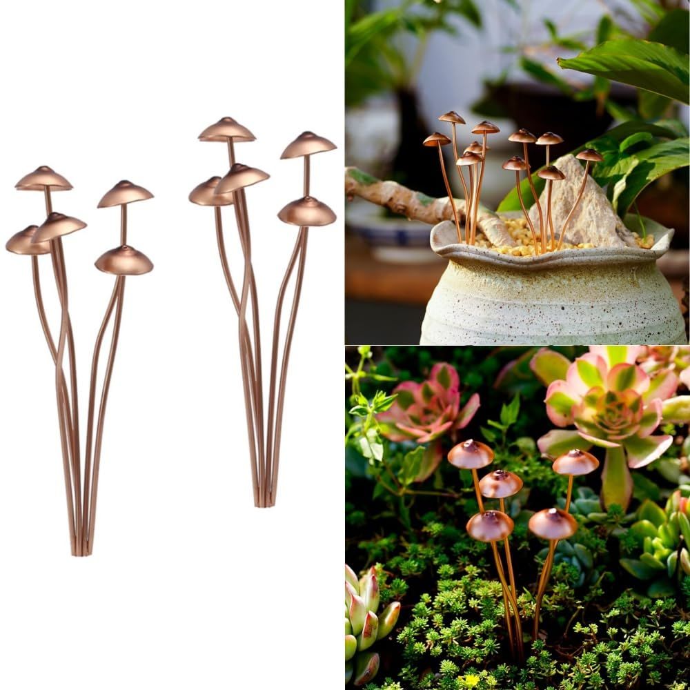 2pcs Metal Mushroom Garden Statue Stake,Flower Pot Decoration,Outdoor Statue Mushroom Ground Decoration for Garden Patio Lawn Yard Plant Decorations,Outdoor