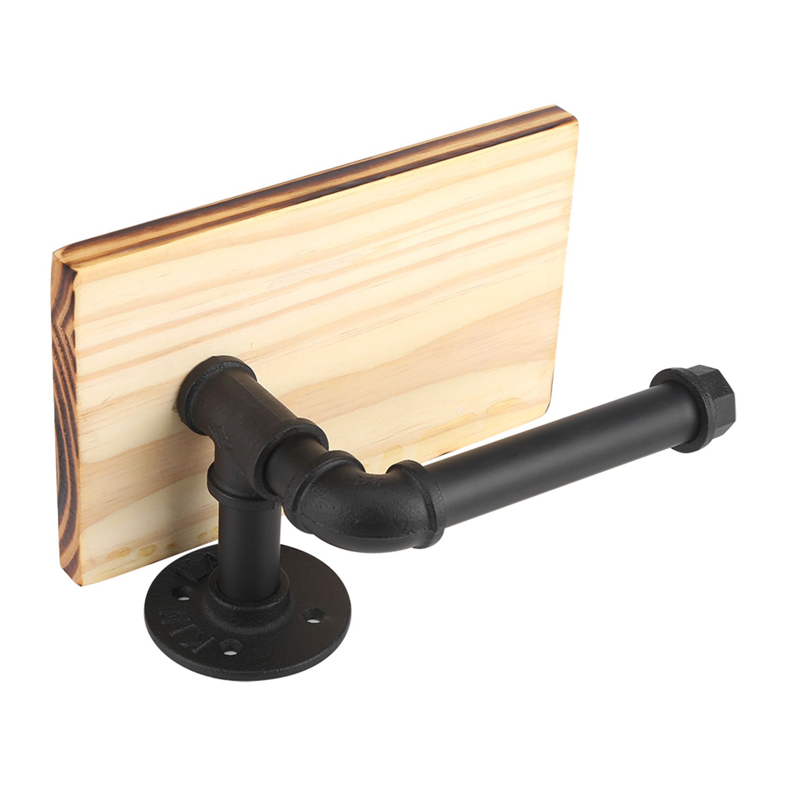 lIron Pipe Wall Mount Paper Holder Rack Wood Shelf Bathroom Toilet — image 6