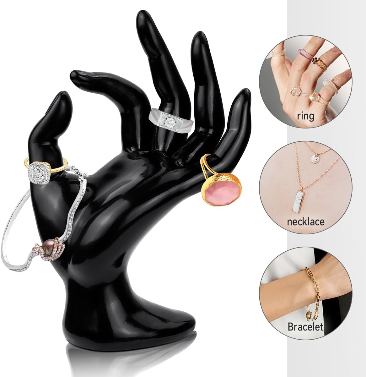 1 Pack Hand Form Ring Holder Mannequin Hand Jewelry Organizer Stand Watch Stand Bracelet Ring Support Aesthetic Rack (Black) — image 6
