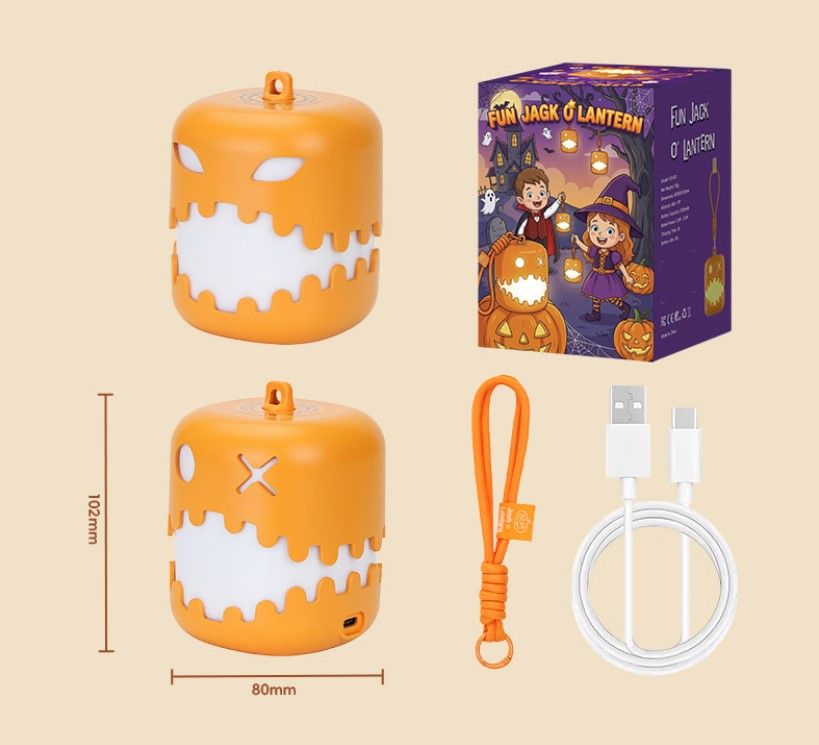 3PCS Dual-Sided Halloween Pumpkin Fun Lantern - Rechargeable Pull Cord LED Night Light with 7-Color Flash and Warm White Modes โ image 6