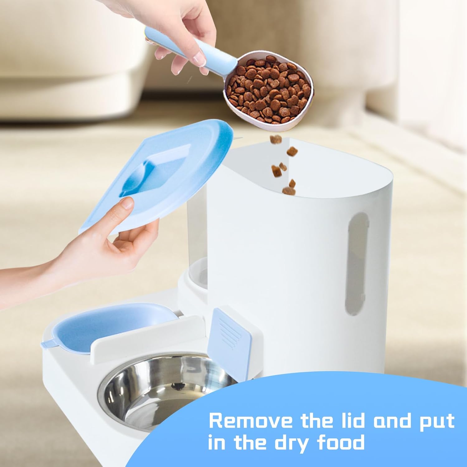 Automatic Pet Feeder and Water Bowl for Dogs and Cats - Blue — image 6