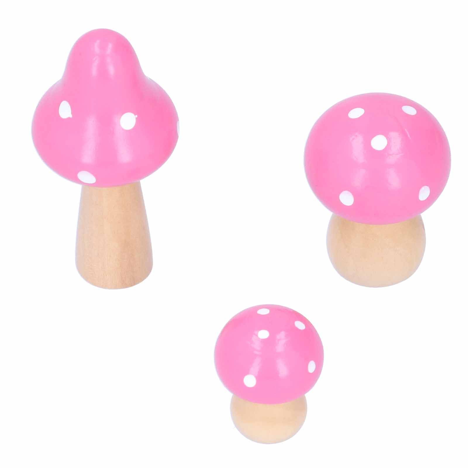 3Pcs/Set Mushroom Crafts Innovative Cute Wooden Ornaments Home Office Desktop DecorationPink — image 2