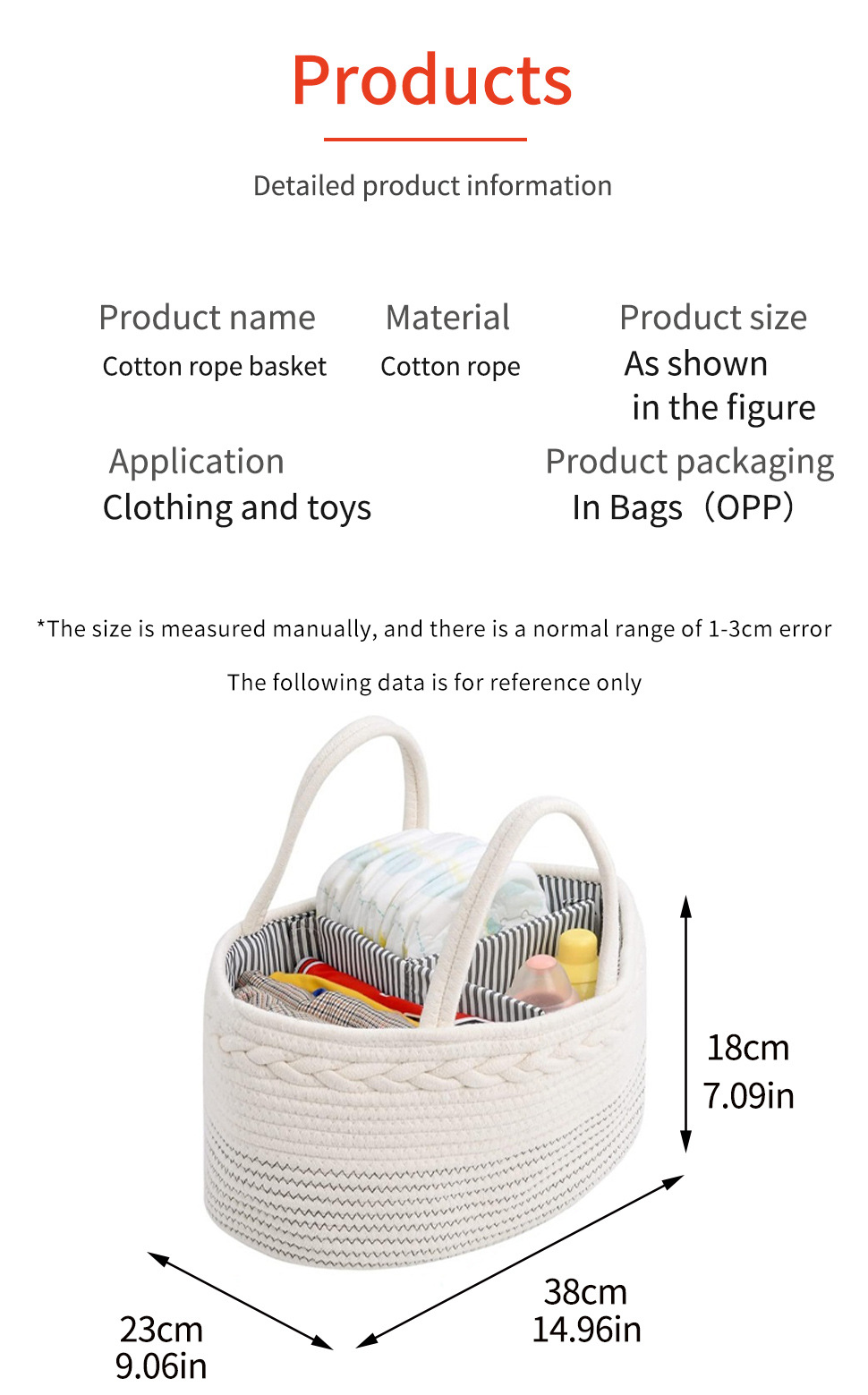 White Stylish Cotton Rope Basket for Clothing & Toys - Woven Storage Organizer, 38x23x18cm โ image 3
