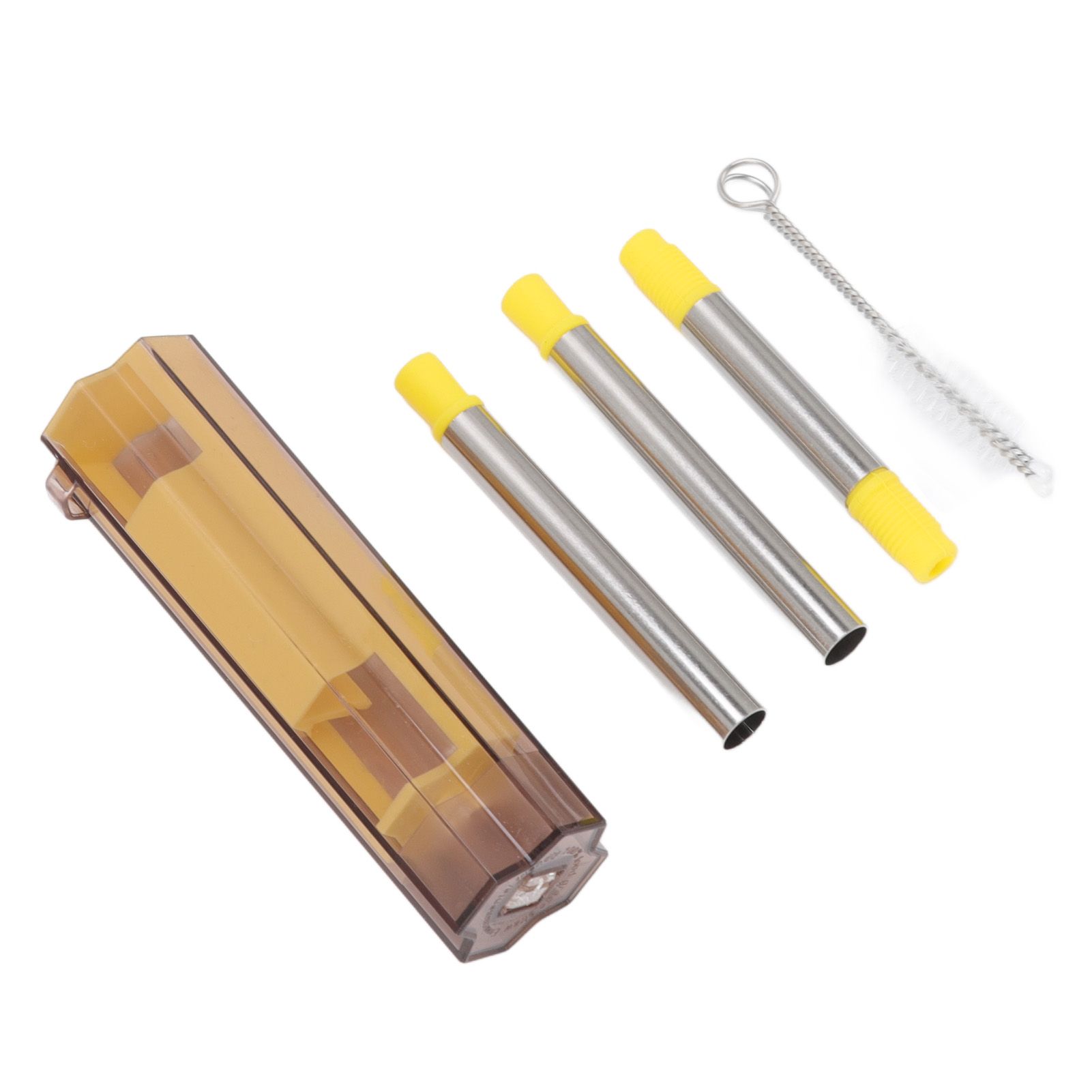 Collapsible Straw Stainless Steel Portable Easy to Clean Foldable Straw with Cleaning Brush for Home Office Outdoor Yellow โ image 2