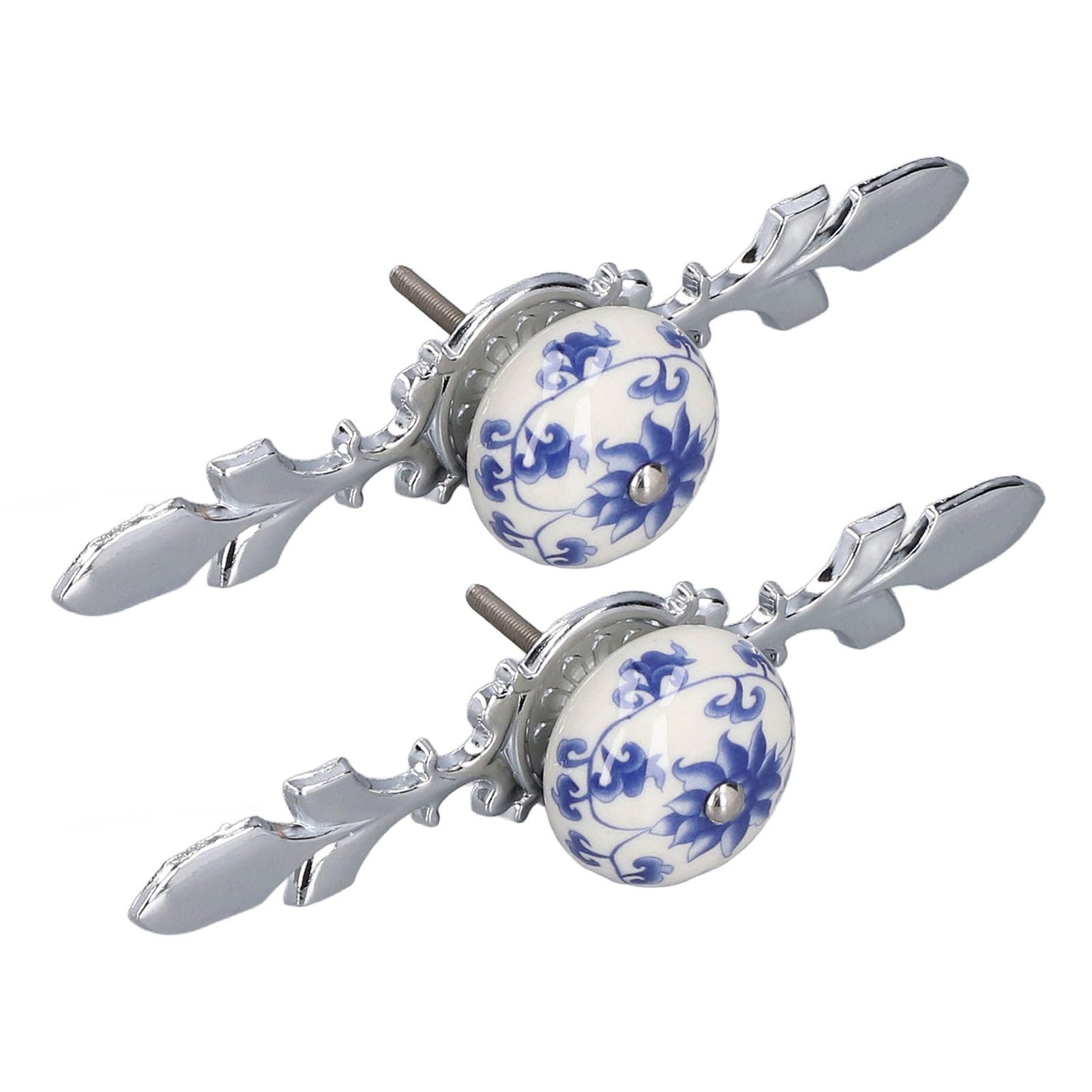 2pcs/set Ceramic Cabinet Handle Modern Simple Style Hand Painted Ceramic Cabinet Knobs1060D Rich Flower Blue and White Porcelain — image 5