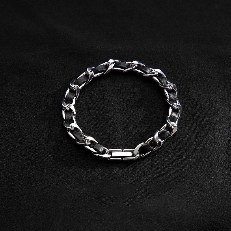 Men's Titanium Steel Bracelet(17cm)- Black and Silver-Tone Chain Link Wrist Accessory for Casual Wear and Gift Giving