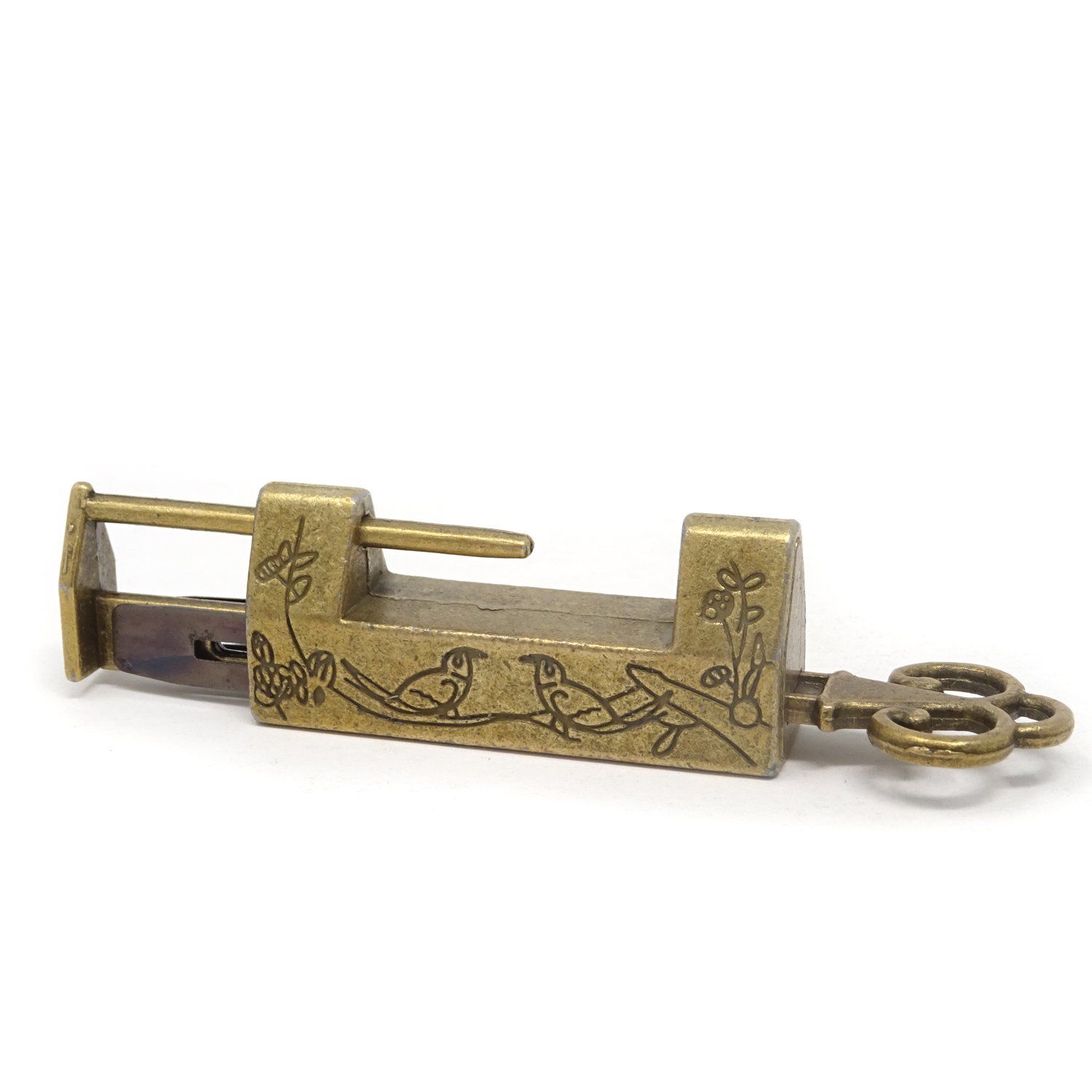 Mini Size Vintage Antique Style Carved Bird Flower Leaf Padlock Lock with Key for Jewelry Box Drawer โ image 5