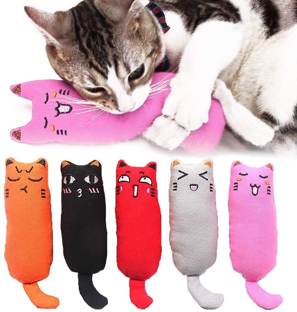 5-piece pack of bite-resistant catnip cat toys, cartoon mouse cat teething chew toys containing catnip
