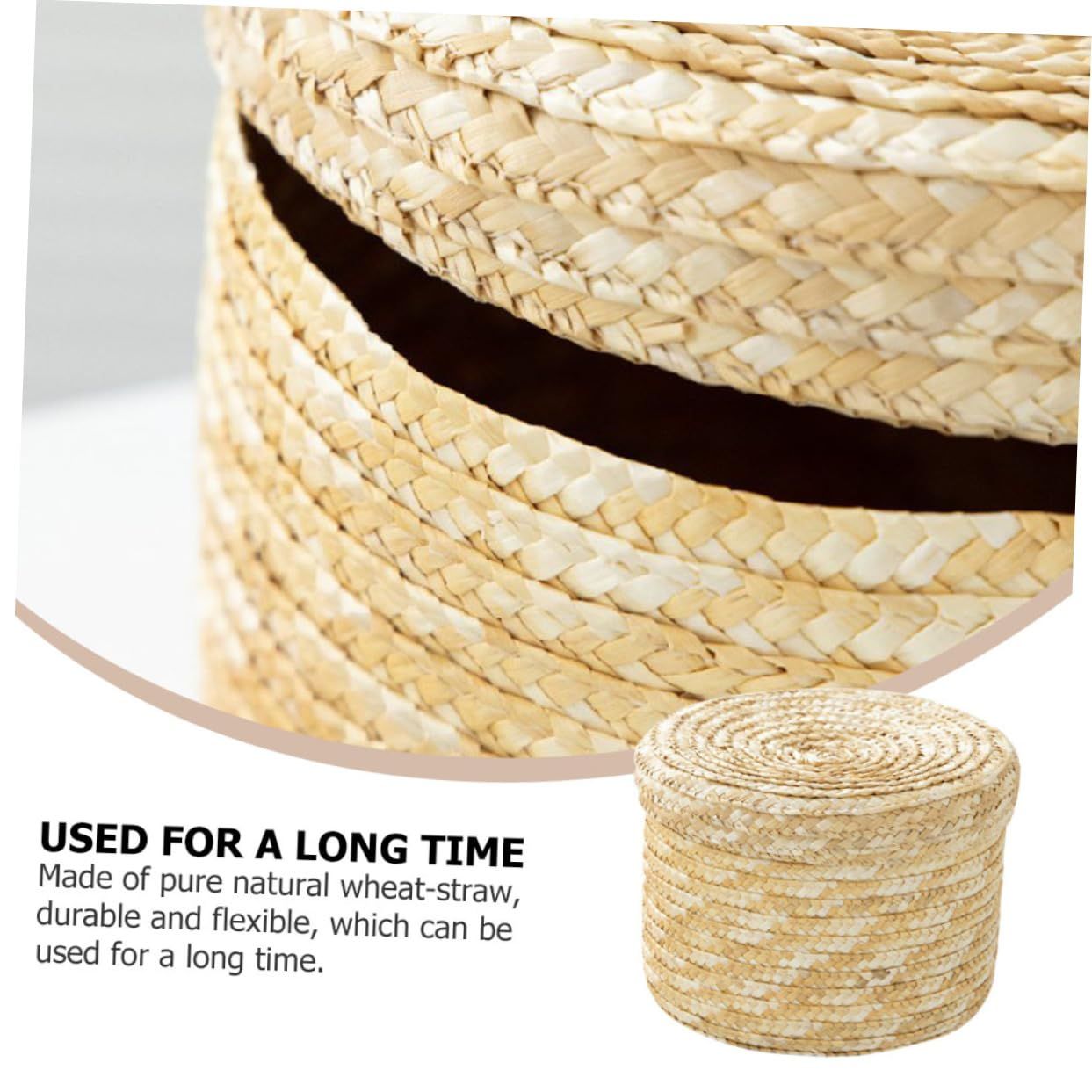 1Pc Handmade Straw Woven Storage Basket Lid Snack Organizer Storage Laundry Baskets Rattan Flower Basket Box Storage(22x22x17cm) โ image 5